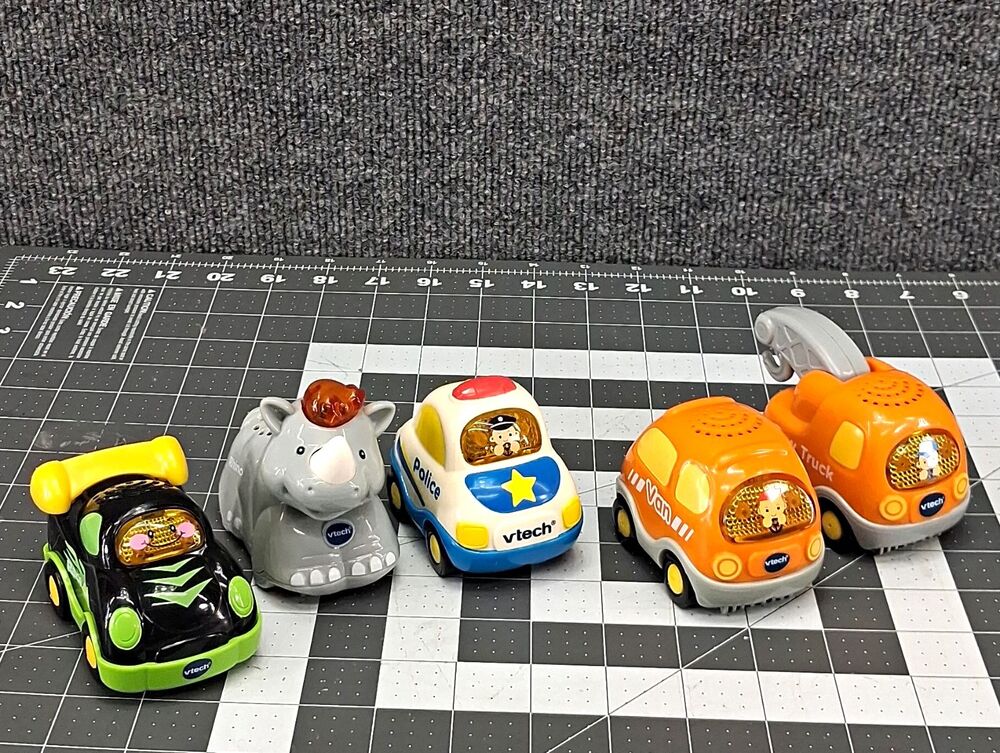 VTech Go Go Smart Wheels Lot Of 5: Police Car, Van, Tow Truck, Race Car, Rhino